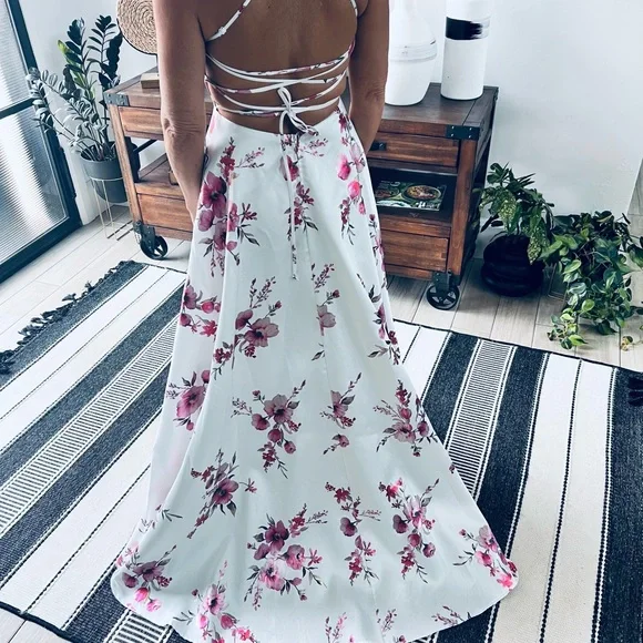 B Darlin Floral Prom Dress - White and Pink - Picture 5 of 6